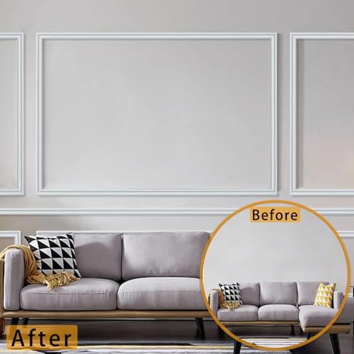 Hungbak 480"L x 1.3"W Peel and Stick Chair Rail Panel Molding, Pre-Primed Trim for Home Decoration & Wall Protection - size: 480"L x 1.3"W