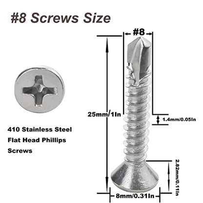 120PCS #8 x 1 Flat Head Sheet Metal Screws - size: 120PCS #8 x 1"