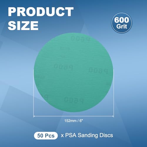 50Pcs 6" PSA Sanding Discs 600 Grit Polyester Film Green - size: 6 Inch-600 Grit
