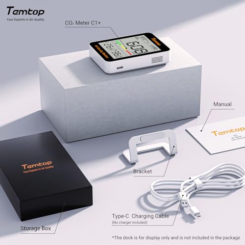 Temtop C1+ Smart Indoor Thermometer Hygrometer with Bluetooth and APP - size: C1+-Temp/Humidity/CO2/AQI