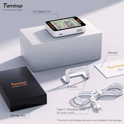 Temtop C1+ Smart Indoor Thermometer Hygrometer with Bluetooth and APP - size: C1+-Temp/Humidity/CO2/AQI