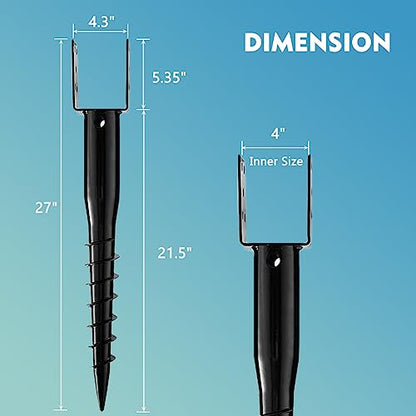 4 x 4 No-Dig Ground Anchor Post Holders, 27" Screw-in Stakes, 2 Pack - size: 2 Packs