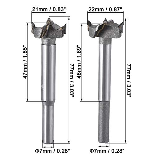 uxcell Forstner Wood Boring Drill Bits 21mm 22mm Dia. Hole Saw Carbide Alloy Steel Tip Round Shank Cutting for Hinge Plywood Wood Tool 2in1 Set - size: 21mm, 22mm