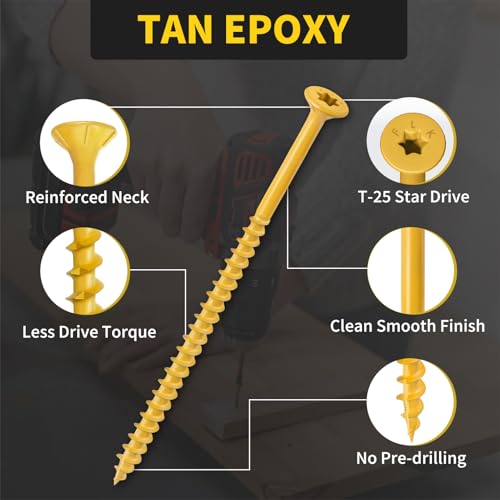 Deck Screws 5 Inch, 50PCS, FIXLINK #10 x 5 Wood Screws, Tan - color: Tan, size: #10 x 5"