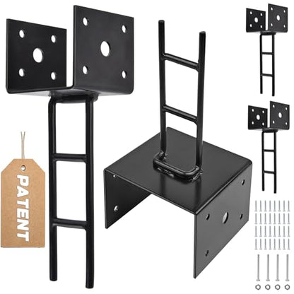 4 Pack U Shape Post Anchor, 6"x 6" Post Base for Concrete, Design Patented Product, 11 Gauge 3 mm Thickness Galvanized Black Pergola Deck Bracket with Screws(Inner Dia 5.5x5.5) - size: 6x6"