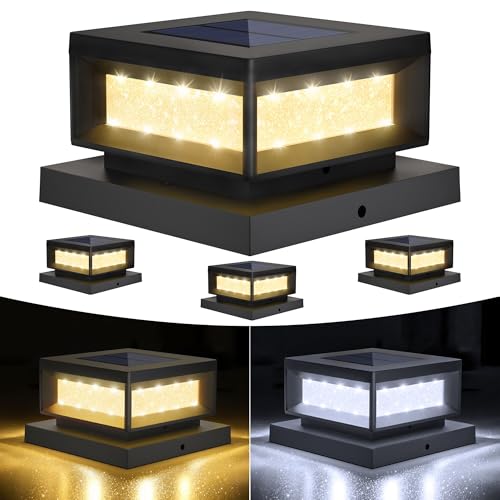 Mlambert 4 Pack Solar Post Lights, 4x4 6x6 Wood/Vinyl Fence Cap, Black - color: Black, size: 4 Pack