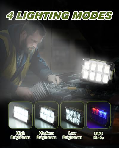 120W Solar Rechargeable 144 LED Work Light, 10000LM Flood Light - color: Army Green