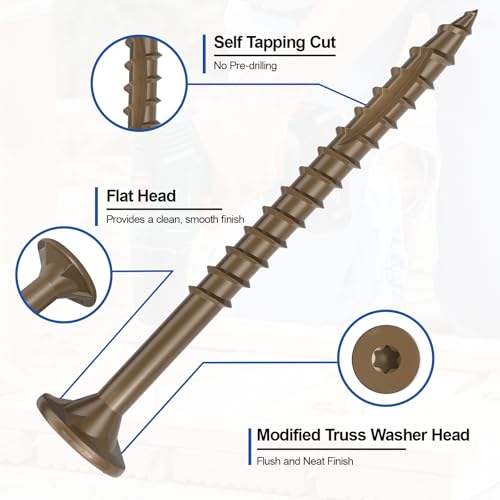 #8 x 1-1/2” Deck Screws, 250Pcs Star Drive Wood Screws - color: Brown, size: 1-1/2 Inch