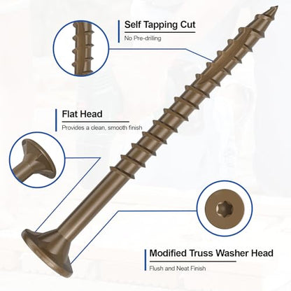 #8 x 1-1/2” Deck Screws, 250Pcs Star Drive Wood Screws - color: Brown, size: 1-1/2 Inch