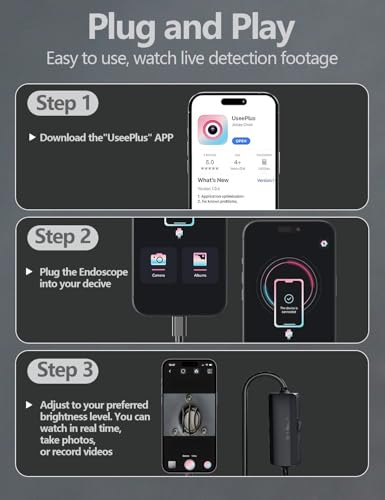 5.5mm Endoscope Camera, 1920P HD Borescope with 8 Adjustable LED Lights, Semi-Rigid Snake Cable, IP67 Waterproof, 16.4ft Single Lens for iOS & Android
