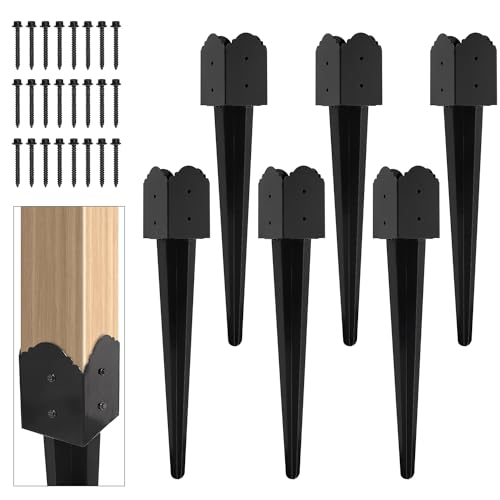 24"x4"x4" Heavy Duty Fence Post Anchor Ground Spike, Black, 6-Pcs,S2 - color: 6 Pack, size: 24''x4''x4'' Style B