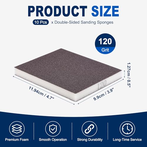 10Pcs 120Grit Double-Sided Sanding Sponges, Washable & Reusable - size: 120Grit