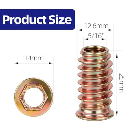 5/16"-18 x 25mm Threaded Inserts for Wood, Zinc Plated Carbon Steel Hex Socket Drive Insert Nuts for Wood Furniture, Hex Spanner Included, 30 PCS - size: 5/16-18 x 25mm, style: Carbon Steel