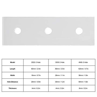 10pcs Flat Mending Plates, Straight Braces Aluminum Heavy Duty Mending Joining Plates Repair Fixing Bracket Connector(3030-3 Hole)