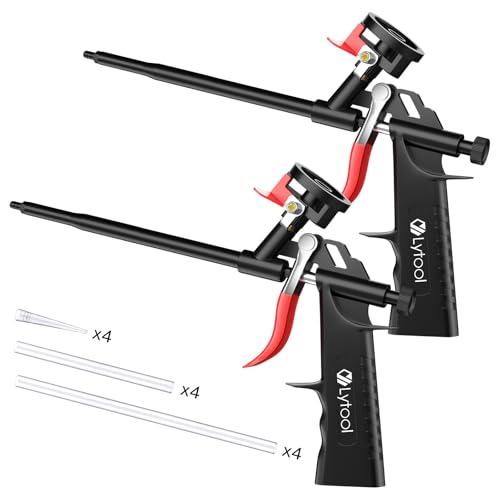 Lytool 2-Pack Spray Foam Gun Kit, PTFE-Coated Expanding Foam Applicator Gun with Extension Tubes & Cleaning Brushes, All-Metal PU Foam Gun for Insulation, Sealing, Gaps & Cracks - color: 2 Pcs Black