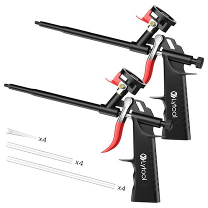 Lytool 2-Pack Spray Foam Gun Kit, PTFE-Coated Expanding Foam Applicator Gun with Extension Tubes & Cleaning Brushes, All-Metal PU Foam Gun for Insulation, Sealing, Gaps & Cracks - color: 2 Pcs Black