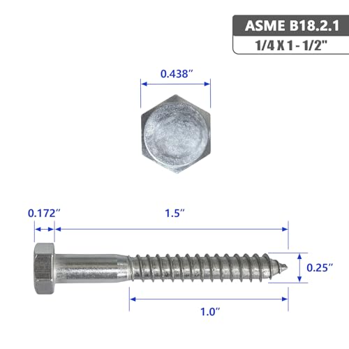 1/4 X 1-1/2" Hex Head Lag Screws Bolts, 304 Stainless Steel 18-8, Hexagon Head Wood Screws Hex Lag Screws, Pack of 20 - size: 1/4 X 1-1/2"