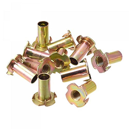 uxcell M10x28mm T-Nuts 4 Pronged Tee Nut Carbon Steel Threaded Inserts for Wood 24pcs - size: M10x28mm