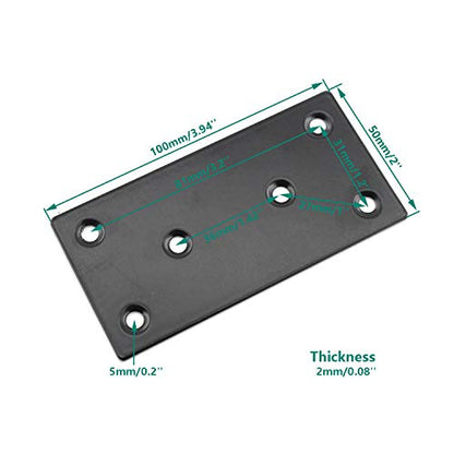 4 PC Flat Straight Brace Brackets,ULIFESTAR Stainless Steel Mending Bracket Plate Metal Shelf Support Fixing Joining Plate for Furniture,Wood,Shelves,Cabinet with Screws Black(50x100mm/2x3.94'') - size: 50 x 100 x 2 mm