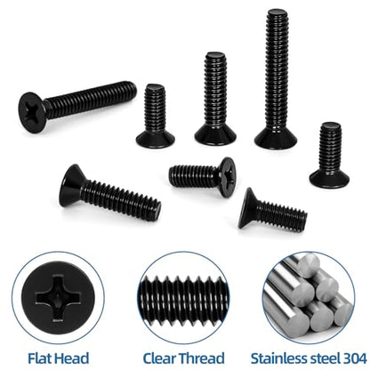 M3 x 12mm Countersunk Flat Head Machine Screws, Full Thread, 304 Stainless Steel Black Finish, 50 PCS - size: M3 x 12mm
