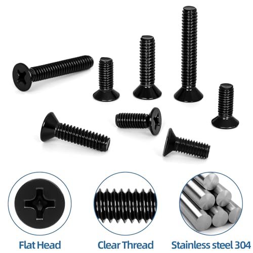 M4 x 12mm Countersunk Flat Head Machine Screws, Full Thread, 304 Stainless Steel Black Finish, 50 PCS - size: M4 x 12mm