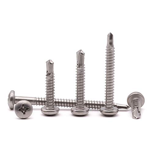 #8 x 3/4" (100 pcs) Pan Head Self Drilling Screws for Metal, Phillips Drive Self Tapping, Sheet Metal Tek Screws, 410 Stainless Steel, Full Thread, No Pre-drilled Needs - size: #8 x 3/4"