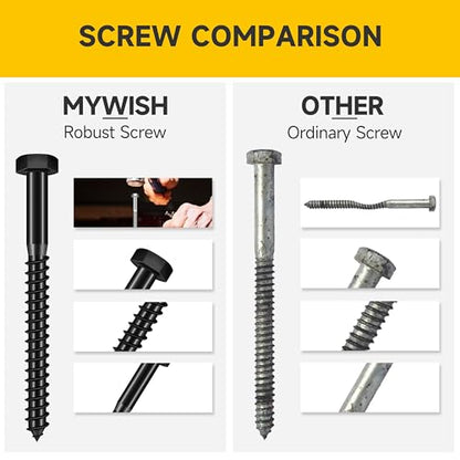 (15Sets) 1/4" x 4" Hex Head Lag Bolts, Heavy Duty Lag Screws with Washers, 304 Stainless Steel Bolts 18-8, Lag Screws Wood Screws, Fully Thread Black Oxide, 1/4 Bolt by Mywish - size: 1/4 x 4" (15 set)