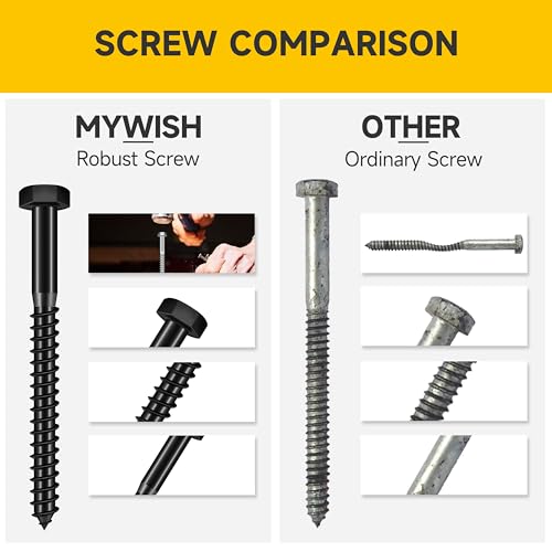 Mywish (50Sets) 3/8" x 5" Lag Bolts, 304 Stainless Steel 3/8 inch Lag Screws Bolts for Wood, Heavy Duty Hex Head with Flat Washers Bolt Kit, Black Oxided - size: 3/8 x 5"