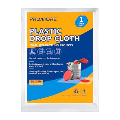 Plastic Drop Cloths, 1Mil Thick, 9x12 Ft, Thickened Painter's Sheeting - size: 1mil-1Pack