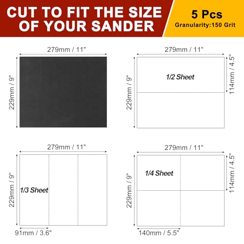 Sandpapers 9x11 5Pcs 150Grit Silicon Carbide - size: 150 Grit