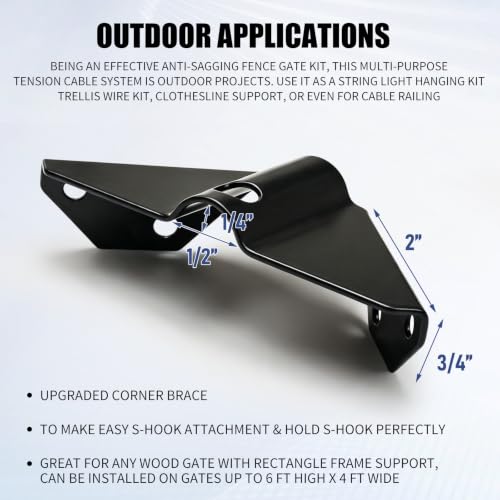 Anti Sag Gate Kit for Wooden Fence, Gate Tensioner Cable Kit, Black Zinc