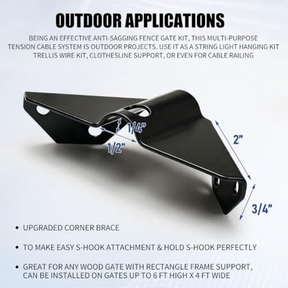 Anti Sag Gate Kit for Wooden Fence, Gate Tensioner Cable Kit, Black Zinc