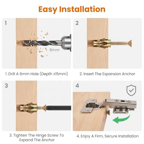 30 Pack 6×14mm Short Expansion Screw Set Door Hinge Thread Repair