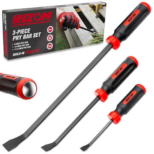 Rizom Pry Bar Set, 3-Piece Pry Bar with Strike Cap Handle, Angled Tip for Prying, Lifting and Pulling Objects - size: 8",12",17.5"
