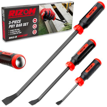 Rizom Pry Bar Set, 3-Piece Pry Bar with Strike Cap Handle, Angled Tip for Prying, Lifting and Pulling Objects - size: 8",12",17.5"