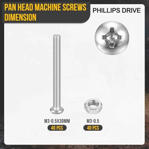 DTGN M3-0.5x30mm Phillipss Pan Head Machine Screw W/Nut 304 80pcs - size: M3-0.5x30mm