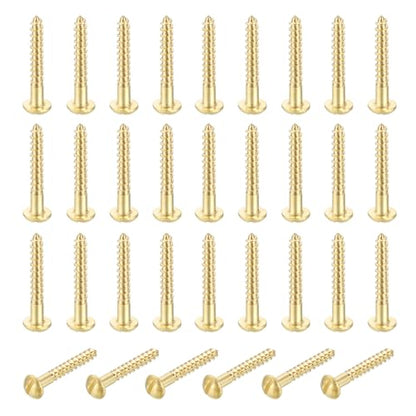MECCANIXITY 35 Pcs Brass Screws, M3 x 20mm Solid Slotted Round Head Self-Tapping Wood Screw Fasteners for Woodworking Furniture Repair Photo Frame Drywall Home Appliances, Gold - size: M3 x 20mm