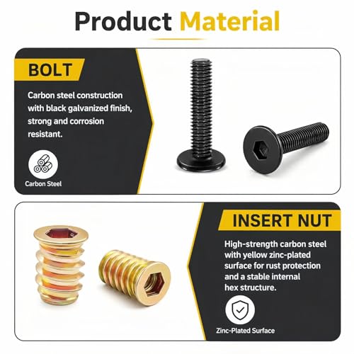 40PCS 1/4"-20x15mm Threaded Inserts for Wood with Bolts Kit - color: Threaded Inserts Bolt 40PCS+16PCS+26PCS