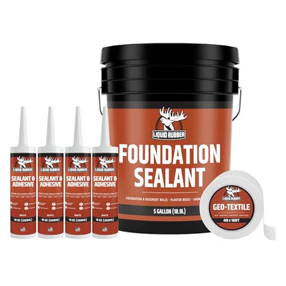 Liquid Rubber Foundation Waterproofing Kit - 5 Gal Sealer, Caulk 4-Pack - size: 5 Gallon Kit