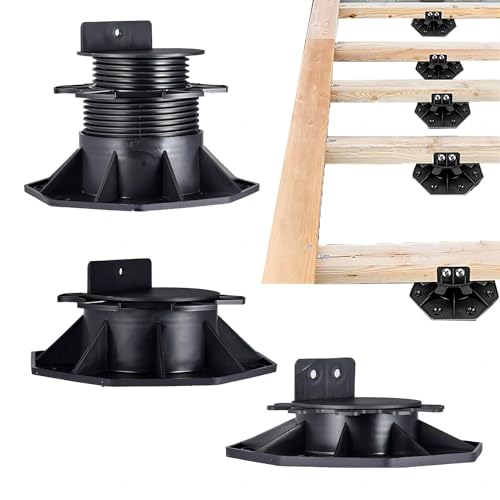 12Pack Adjustable Support Pedestal Foundation Base for Floating Deck Platform Floor - Height Adjustment Raising From 2-3/8" to 5-1/2", Black