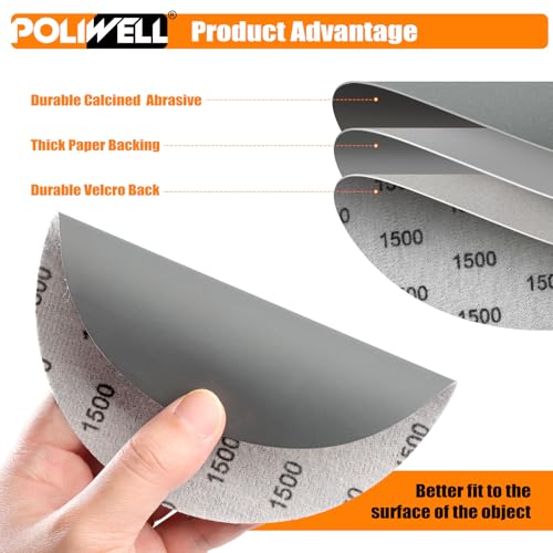 POLIWELL Sanding Discs 6 Inch 1500 Grit 20 Pack Hook & Loop - style: 1500 Grit