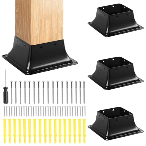 4x4 Post Base 4pc, Inner Size 3.7"x3.7", Heavy Duty Powder-Coated, for Deck Railing Support Deck Base - size: 4x4 4pack