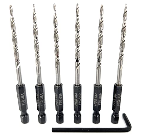 FTG USA 6Pc #6 (9/64") Replacement Countersink Drill Bit Set Tapered Bits - size: #6 (9/64"), style: 6 Bits w/o cutter