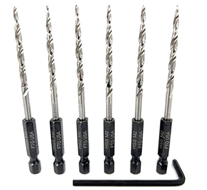 FTG USA 6Pc #6 (9/64") Replacement Countersink Drill Bit Set Tapered Bits - size: #6 (9/64"), style: 6 Bits w/o cutter