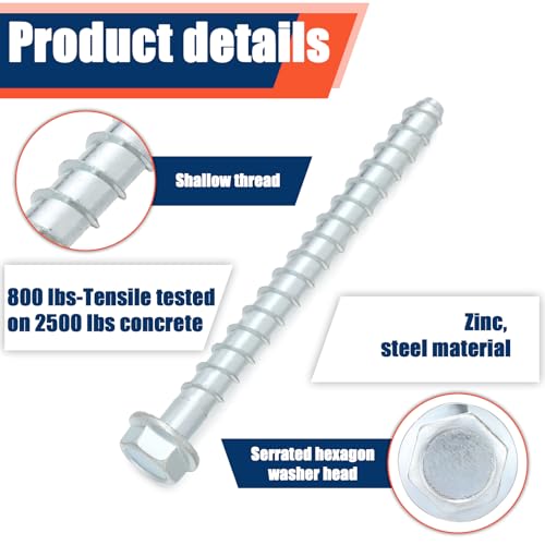 Tandefio 40 Pack 3/8 x 5 Concrete Anchors and Screw Kits Galvanized - size: 3/8" X 5"