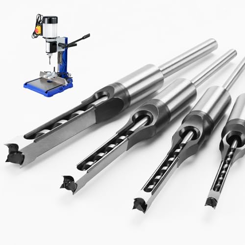 4 Pcs Mortise Chisel Set 1/4 5/16 3/8 1/2 Inch Square Hole Drill Bits for Mortiser Wood Mortising Chisel Drill Bit Hollow Chisel Mortise and Tenon Drill Tools