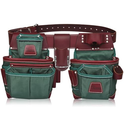 Heavy Duty Nylon and Leather Tool Belt with Cell Phone Pocket Work Suspender | Framing Tool Pouch | Carpenter | Construction | Framers & Electrician