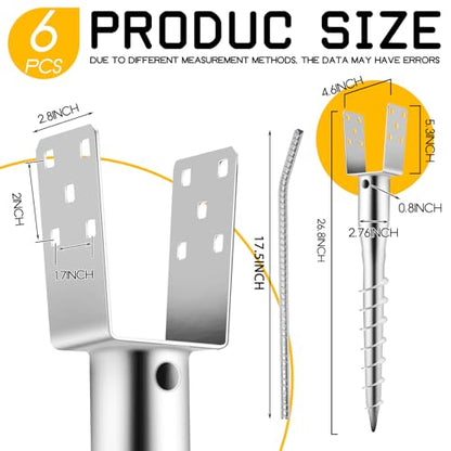Hicarer 6 Pack No Dig Ground Anchors for Standard 4 x 4 Posts,Silver - color: Silver