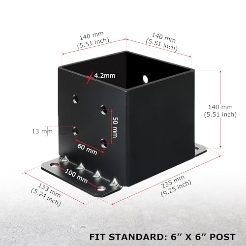 2 PCS 6x6 Post Base, 4.2mm Heavy Duty Steel Post Anchor Brackets