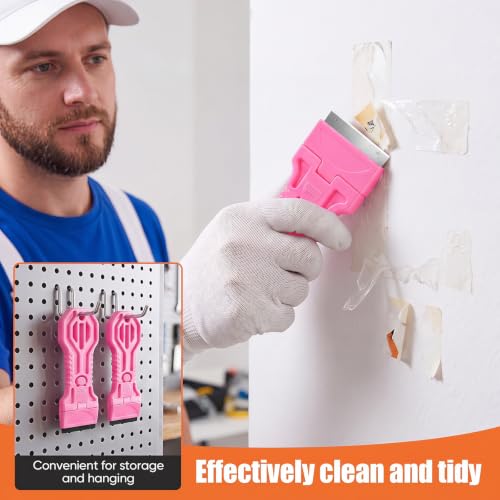 4 Pack Razor Blade Scraper, 25 Blades, Long Handle Scraper Tool (Pink) - color: Pink
